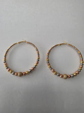 Load image into Gallery viewer, 18K Gold Plated Bold 3 Tone Beaded Hoop Earring