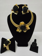 Load image into Gallery viewer, 18K Gold Plated 4 in 1 With Black Flower Set