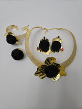Load image into Gallery viewer, 18K Gold Plated 4 in 1 With Black Flower Set