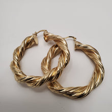 Load image into Gallery viewer, 18K BRAZILIAN GOLD PLATED TWISTED HOOP EARRINGS