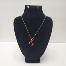 Load image into Gallery viewer, 18K GOLD PLATED ALPHABET T EARRING AND PENDANT SET