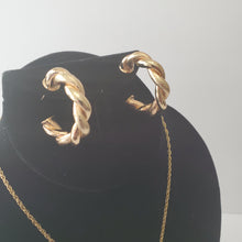 Load image into Gallery viewer, 18K GOLD PLATED CURVED TWISTED C HOOP EARRING, NECKLACE AND PENDANT SET