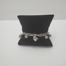 Load image into Gallery viewer, 18K WHITE GOLD PLATED HEART & BALL CHARM BRACELET