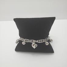 Load image into Gallery viewer, 18K WHITE GOLD PLATED HEART & BALL CHARM BRACELET