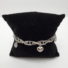 Load image into Gallery viewer, 18K WHITE GOLD PLATED HEART & ROSE CHARM BRACELET