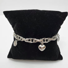 Load image into Gallery viewer, 18K WHITE GOLD PLATED HEART & ROSE CHARM BRACELET