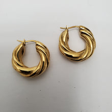 Load image into Gallery viewer, 18K GOLD PLATED STAINLESS STEEL CHUNKY TWISTED HOOP EARRINGS