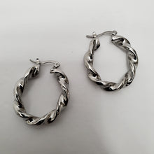Load image into Gallery viewer, 18K WHITE GOLD PLATED STAINLESS STEEL CHUNKY TWISTED HOOP EARRINGS