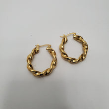 Load image into Gallery viewer, 18K GOLD PLATED STAINLESS STEEL TWISTED HOOP EARRINGS