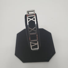 Load image into Gallery viewer, 18K WHITE GOLD PLATED STAINLESS STEEL ROMAN NUMERAL BANGLE