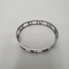 Load image into Gallery viewer, 18K WHITE GOLD PLATED STAINLESS STEEL ROMAN NUMERAL BANGLE