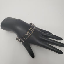 Load image into Gallery viewer, 18K WHITE GOLD PLATED STAINLESS STEEL ROMAN NUMERAL BANGLE