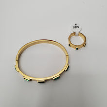 Load image into Gallery viewer, 18K GOLD PLATED STAINLESS STEEL GREEN STONE BANGLE WITH RING SET