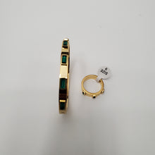 Load image into Gallery viewer, 18K GOLD PLATED STAINLESS STEEL GREEN STONE BANGLE WITH RING SET