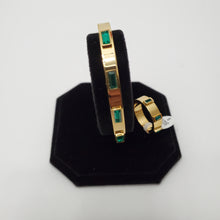 Load image into Gallery viewer, 18K GOLD PLATED STAINLESS STEEL GREEN STONE BANGLE WITH RING SET