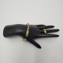 Load image into Gallery viewer, 18K GOLD PLATED STAINLESS STEEL GREEN STONE BANGLE WITH RING SET