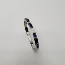 Load image into Gallery viewer, 18K WHITE GOLD PLATED STAINLESS STEEL BLUE STONE BANGLE