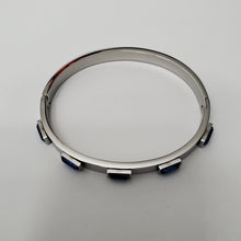 Load image into Gallery viewer, 18K WHITE GOLD PLATED STAINLESS STEEL BLUE STONE BANGLE