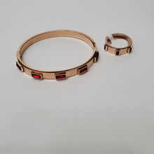 Load image into Gallery viewer, 18K RED GOLD PLATED STAINLESS STEEL RED STONE BANGLE WITH RING