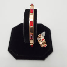 Load image into Gallery viewer, 18K RED GOLD PLATED STAINLESS STEEL RED STONE BANGLE WITH RING