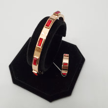 Load image into Gallery viewer, 18K RED GOLD PLATED STAINLESS STEEL RED STONE BANGLE WITH RING