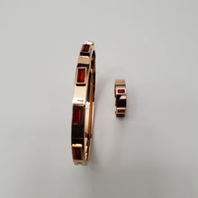 Load image into Gallery viewer, 18K RED GOLD PLATED STAINLESS STEEL RED STONE BANGLE WITH RING