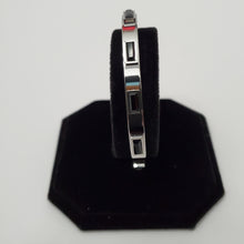Load image into Gallery viewer, 18K WHITE GOLD PLATED STAINLESS STEEL BANGLE WITH BLACK STONE