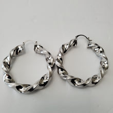 Load image into Gallery viewer, 18K WHITE GOLD PLATED TWISTED HOOP EARRINGS
