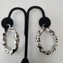 Load image into Gallery viewer, 18K WHITE GOLD PLATED TWISTED HOOP EARRINGS