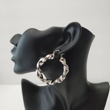 Load image into Gallery viewer, 18K WHITE GOLD PLATED TWISTED HOOP EARRINGS