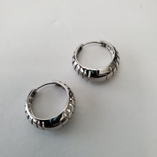 Load image into Gallery viewer, 18K WHITE GOD PLATED CZ HUGGIE  SEARRINGS