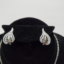Load image into Gallery viewer, 18K WHITE GOLD PLATED CZ LEAF EARRING NECKLACE & PENDANT SET
