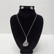 Load image into Gallery viewer, 18K WHITE GOLD PLATED CZ LEAF EARRING NECKLACE & PENDANT SET