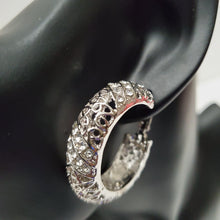 Load image into Gallery viewer, 18K WHITE GOLD PLATED CZ HOOP EARRING