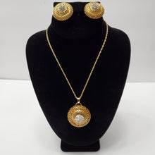 Load image into Gallery viewer, 18K ITALIAN GOLD PLATED CZ HOOP EARRING , PENDANT & NECKLACE SET