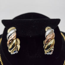 Load image into Gallery viewer, 18K GOLD PLATED 3 TONE EARRING NECKLACE AND PENDANT SET