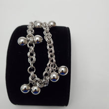 Load image into Gallery viewer, 18K ITALIAN WHITE GOLD PLATED DOUBLE BALL CHARM  BRACELET