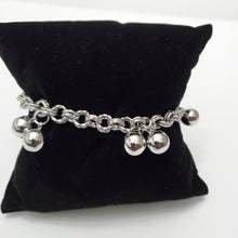 Load image into Gallery viewer, 18K ITALIAN WHITE GOLD PLATED DOUBLE BALL CHARM  BRACELET