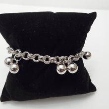 Load image into Gallery viewer, 18K ITALIAN WHITE GOLD PLATED DOUBLE BALL CHARM  BRACELET