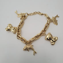 Load image into Gallery viewer, 18K ITALIAN GOLD PLATED TEDDY AND FISH CHARM BRACELET