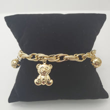 Load image into Gallery viewer, 18K ITALIAN GOLD PLATED TEDDY AND BALL CHARM BRACELET