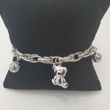 Load image into Gallery viewer, 18K ITALIAN WHITE GOLD PLATED TEDDY & BALL CHARM  BRACELET
