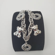 Load image into Gallery viewer, 18K ITALIAN WHITE GOLD PLATED TEDDY CHARM  BRACELET