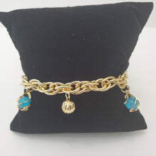 Load image into Gallery viewer, 18K ITALIAN GOLD PLATED TURQUOISE BLUE BALL CHARM  BRACELET