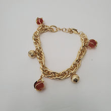 Load image into Gallery viewer, 18K ITALIAN GOLD PLATED CORAL COLOR BALL CHARM  BRACELET