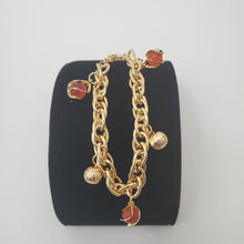 Load image into Gallery viewer, 18K ITALIAN GOLD PLATED CORAL COLOR BALL CHARM  BRACELET