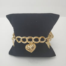 Load image into Gallery viewer, 18K ITALIAN GOLD PLATED CHUNKY BUTTERFLY & HEART CHARM BRACELET