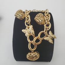 Load image into Gallery viewer, 18K ITALIAN GOLD PLATED CHUNKY BUTTERFLY & HEART CHARM BRACELET