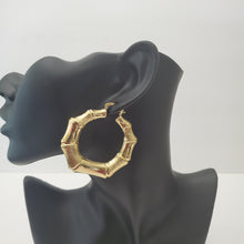 Load image into Gallery viewer, 8K ITALIAN GOLD PLATED BIG BAMBOO HOOP EARRINGS