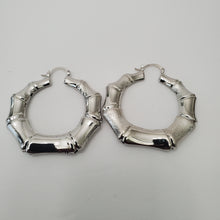 Load image into Gallery viewer, 18K ITALIAN WHITE GOLD PLATED BIG  BAMBOO HOOP EARRINGS